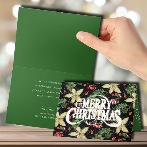 Merry Christmas Poinsettias Holiday Card