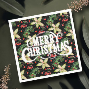 Merry Christmas Poinsettias Holiday Napkins