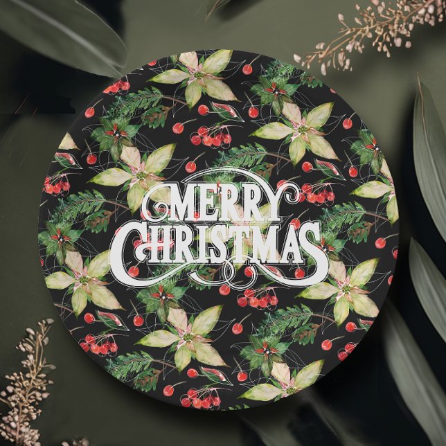 Merry Christmas Poinsettias Holiday Paper Plates (Creator Uploaded)