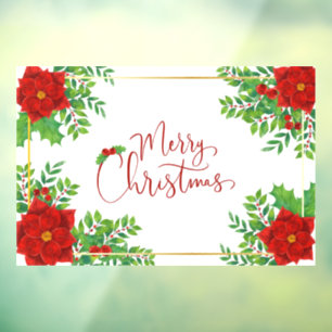 Merry Christmas Poinsettias Window Cling