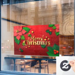 Merry Christmas Poinsettias  Window Cling