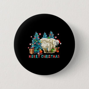 Merry Christmas Polar Bear And Tree Lights Xmas Me Button