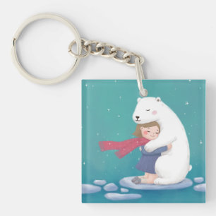 Merry Christmas: Polar Bear & Child Illustration Keychain