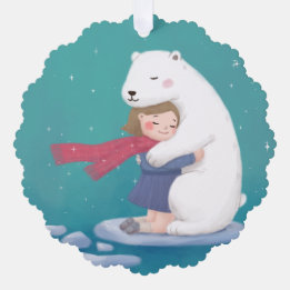 Merry Christmas: Polar Bear & Child Illustration Ornament Card
