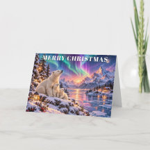 Merry Christmas Polar Bear Family Northern Lights