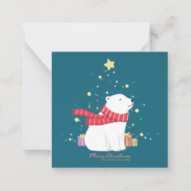 Merry Christmas: Polar Bear Illustration Art Note Card (Front)