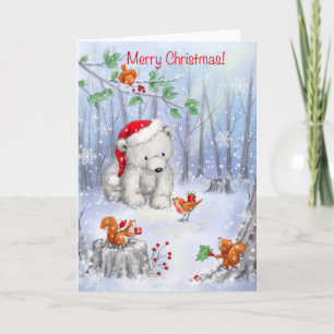 Merry Christmas, Polar Bear in Snowy Wood Card