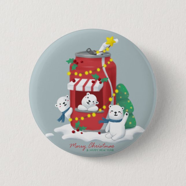 Merry Christmas: Polar Bear & Soda Can Button (Front)