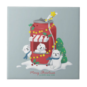Merry Christmas: Polar Bear & Soda Can Ceramic Tile
