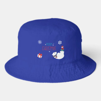 Merry Christmas Polar Bear with Snowflakes Bucket Hat