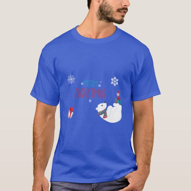 Merry Christmas Polar Bear with Snowflakes T-Shirt (Front)