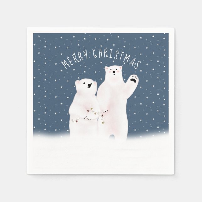 Merry Christmas Polar Bears On Stars Napkins (Front)