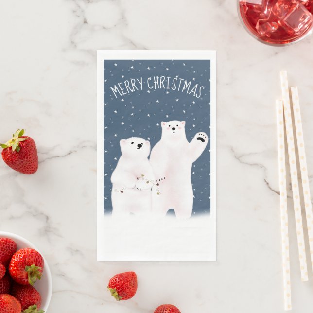 Merry Christmas Polar Bears On Stars Paper Guest Towels (Insitu)