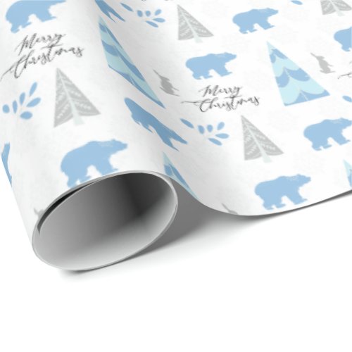 Merry Christmas polar bears trees white winter Wrapping Paper