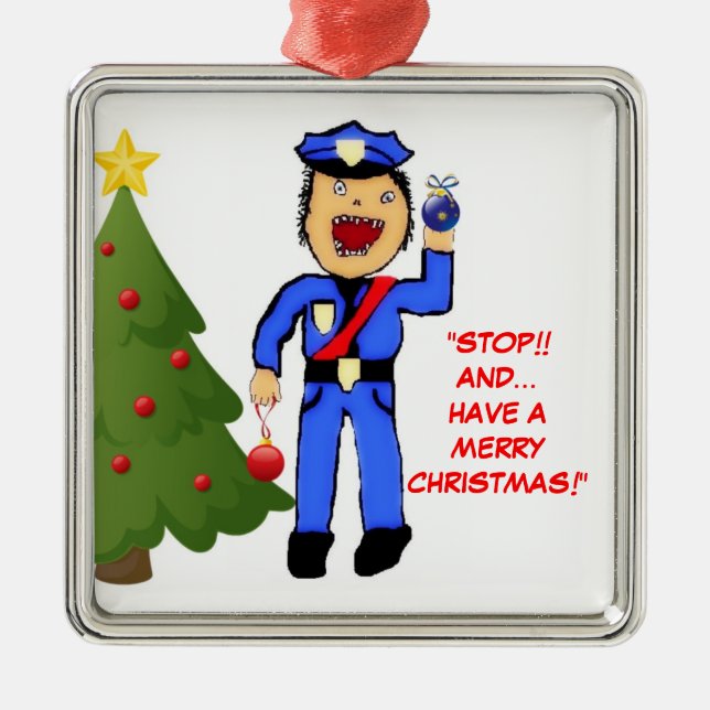 Merry Christmas Police Officer Metal Ornament (Front)