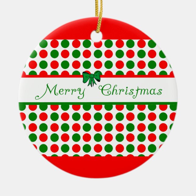 Merry Christmas Polka Dots Ceramic Ornament (Front)