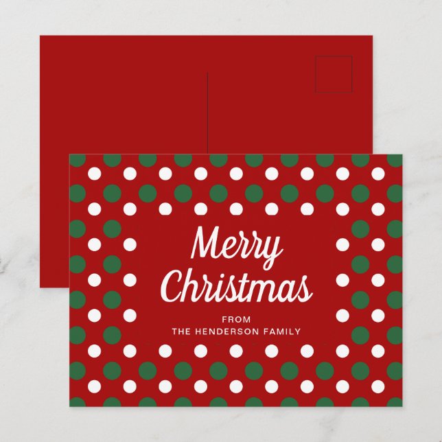 Merry Christmas Polka Dots Red Postcard (Front/Back)