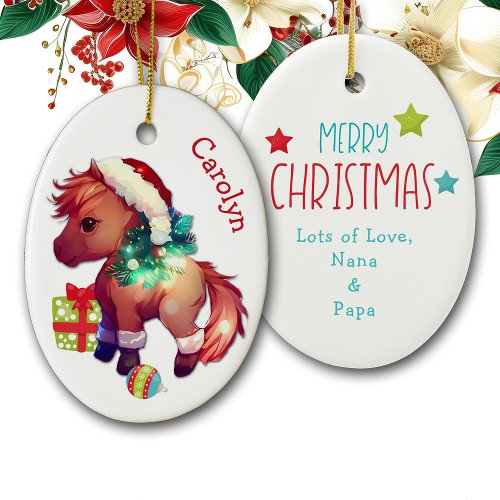 Merry Christmas Pony Kids Ceramic Ornament