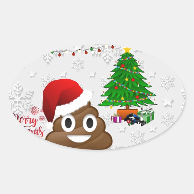 merry christmas poo emoji oval sticker (Front)