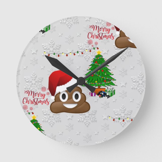 merry christmas poo emoji round clock (Front)