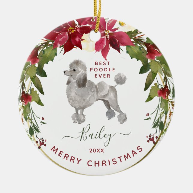 Merry Christmas Poodle | Add Your Dog's Photo Ceramic Ornament (Front)