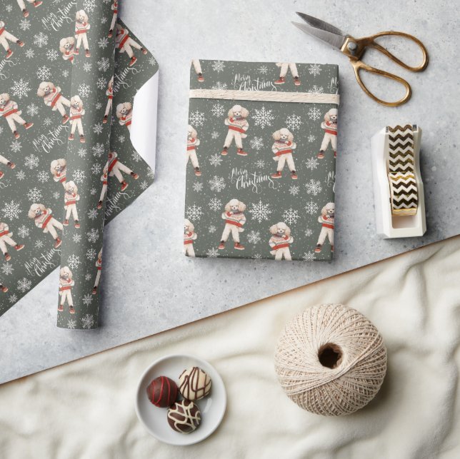 Merry Christmas Poodle Dog Holiday Wrapping Paper (Crafts)