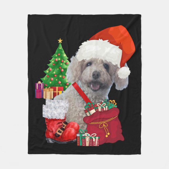 Merry Christmas Poodle Fleece Blanket (Front)