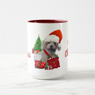Merry Christmas Poodle Red & White Coffee Mug