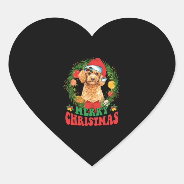 Merry Christmas Poodle Santa Hat Dog Lover Ugly Sw Heart Sticker (Front)