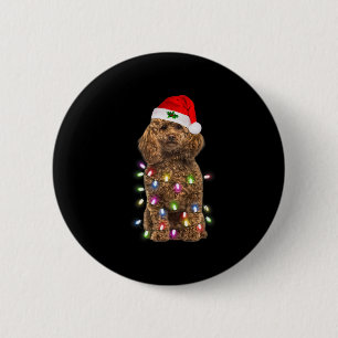 Merry Christmas Poodle Santa Hat Lights Xmas Button