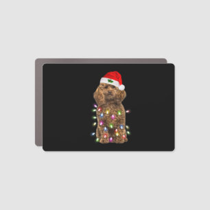 Merry Christmas Poodle Santa Hat Lights Xmas   Car Magnet