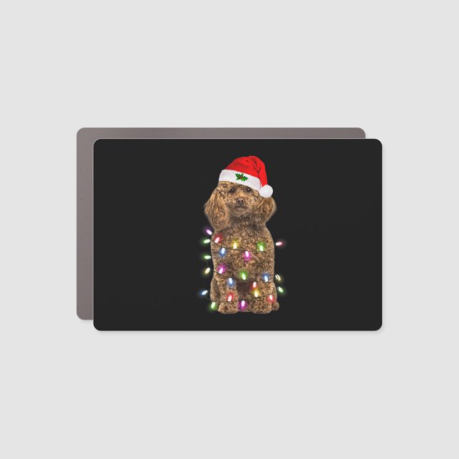 Merry Christmas Poodle Santa Hat Lights Xmas   Car Magnet (Front)