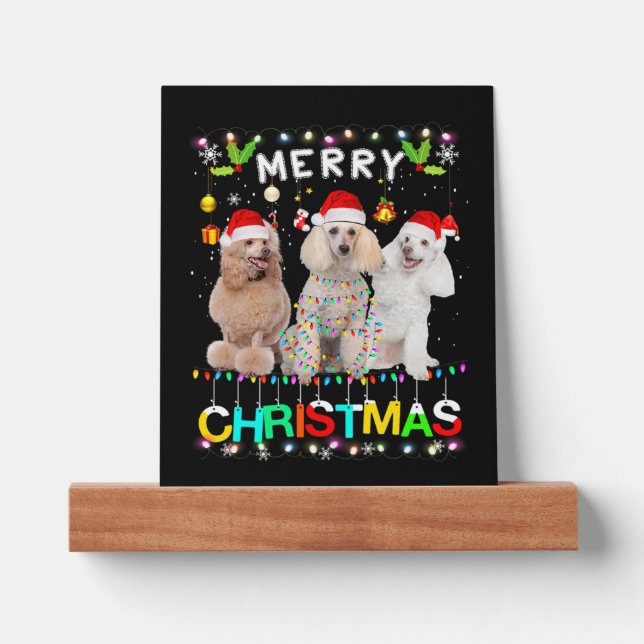 Merry Christmas Poodle Shirt Santa Hat Lights Xmas Picture Ledge (Front)