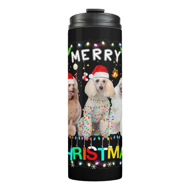 Merry Christmas Poodle Shirt Santa Hat Lights Xmas Thermal Tumbler (Front)