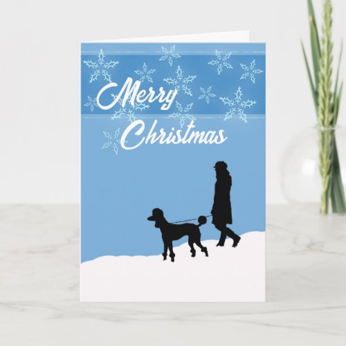 Merry Christmas Poodle Walks in the Snow Holiday Card