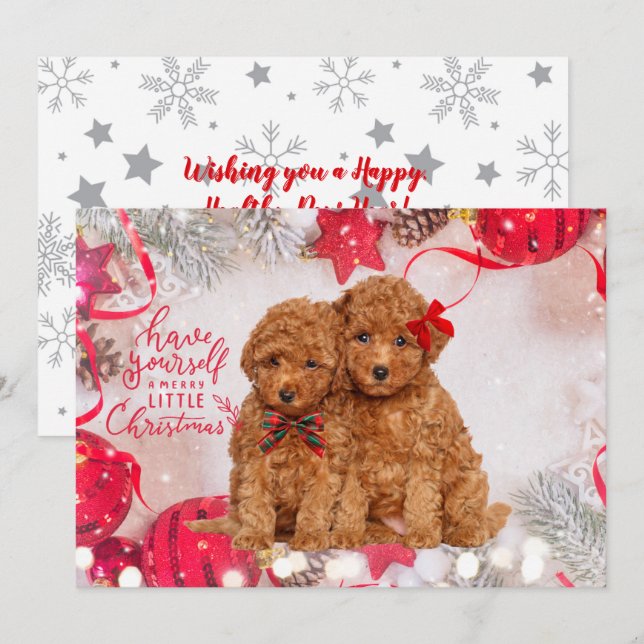 Merry Christmas Poodles Personalized Holiday Card (Front/Back)