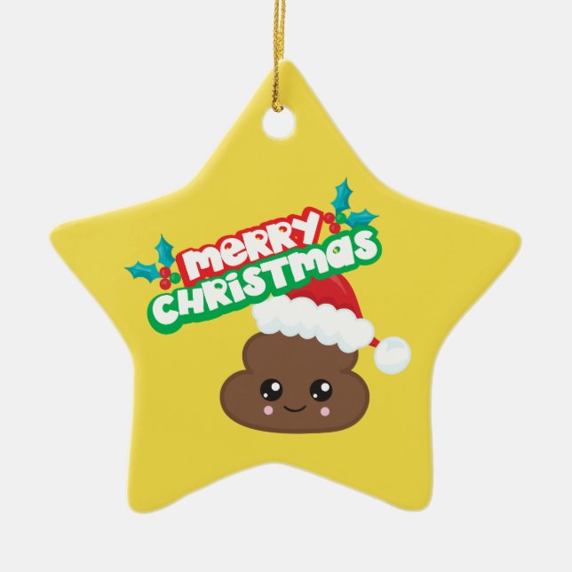Merry Christmas Poop Emoji Star Ornament (Front)