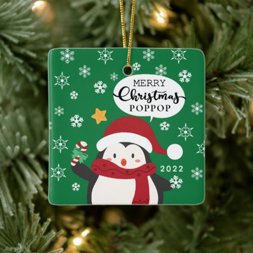 Merry Christmas Poppop Penguin Ceramic Ornament