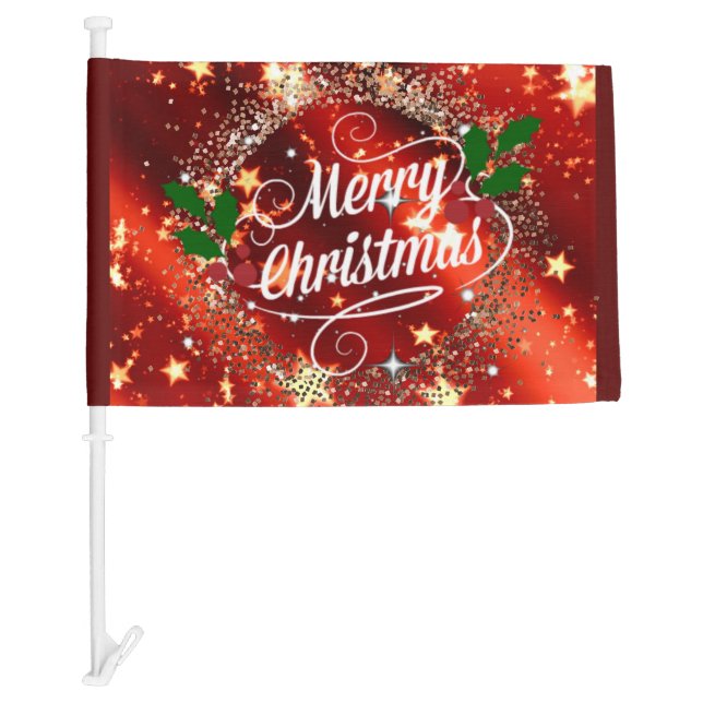Merry Christmas, popular design, red sparkle Car Flag (Front)