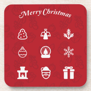 Merry Christmas Popular Icons set Beverage Coaster