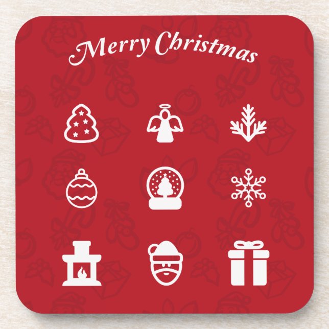 Merry Christmas Popular Icons set Beverage Coaster (Front)