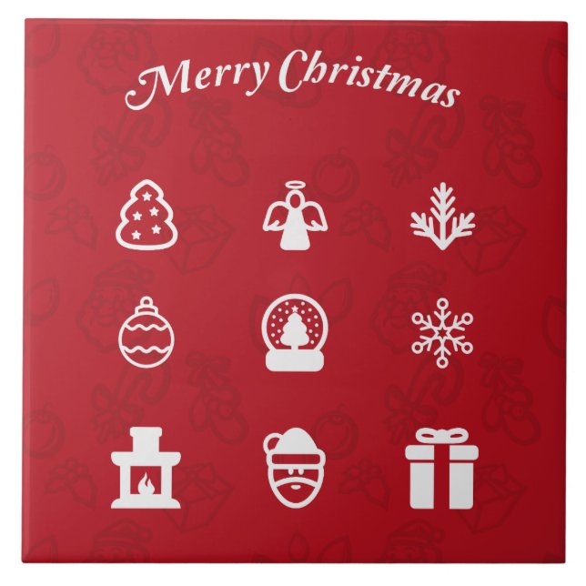 Merry Christmas Popular Icons set Ceramic Tile (Front)