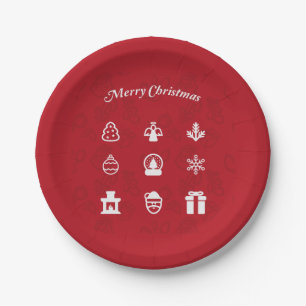 Merry Christmas Popular Icons set Paper Plates