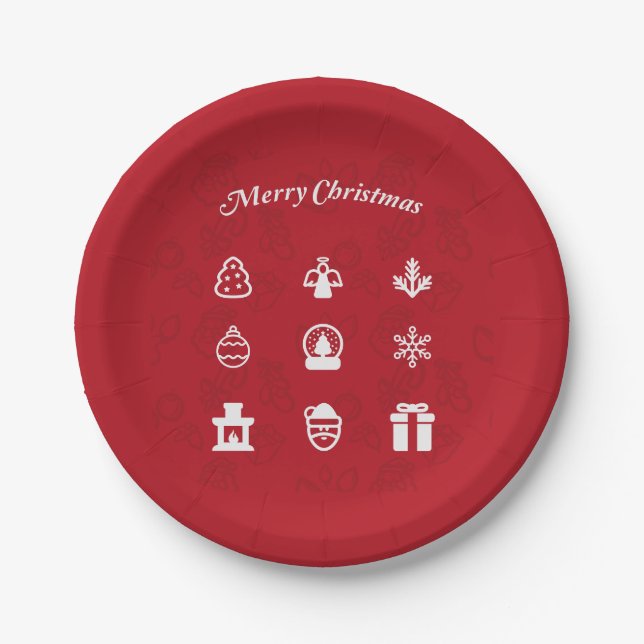 Merry Christmas Popular Icons set Paper Plates (Front)