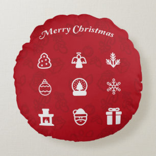 Merry Christmas Popular Icons set Round Pillow