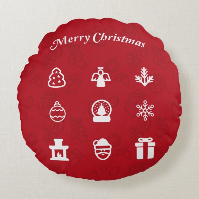 Merry Christmas Popular Icons set Round Pillow (Front)