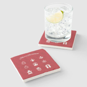 Merry Christmas Popular Icons set Stone Coaster