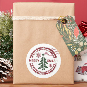 Merry Christmas Post Stamps Fun Cute Baby Classic Round Sticker