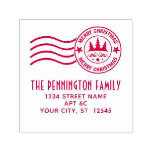 Merry Christmas Postage #1 Name Return Address Self-inking Stamp