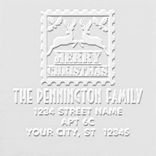 Merry Christmas Postage Stamp Name Return Address Embosser